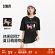 森馬（Semir）短袖t恤女中長(cháng)款寬松顯瘦萌寵印花上衣2025夏裝新款透氣套頭衫 黑色90001-戴珍珠項鏈的小貓 M
