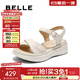 百麗（Belle）寬條帶休閑涼鞋女商場(chǎng)同款真皮厚底涼鞋D6N2DBL5 米白 37 (235mm)