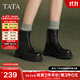 他她（TATA）厚底彈力瘦瘦靴女靴法式真皮秋冬短靴子新款7D243DD4 黑色 36