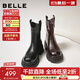 百麗（Belle）復古彈力靴女25冬新款商場(chǎng)款粗跟增高顯瘦彈力短靴E5E1DDZ5預售 黑色 37