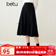 百圖betu女裝秋冬新款半身裙法式百褶高腰顯瘦A字針織裙女2310T76 黑色 L