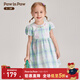 PawinPaw【學(xué)院風(fēng)】卡通小熊童裝夏季女寶寶撞色格紋泡泡袖連衣裙 L/Green淺綠色/41 100 cm