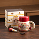 SUCCOHOMEWARE奶油風(fēng)咖啡杯家用卡通可愛(ài)馬克杯送閨蜜生日禮物辦公室喝水杯帶蓋 紅色蓋杯-便利店+蘋(píng)果女孩勺