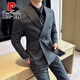 皮爾卡丹（pierre cardin）雙排扣西裝男套裝商務(wù)職業(yè)正裝新郎結(jié)婚禮服男士高檔休閑西服套裝 XZ338灰色雙扣【西服+西褲】 2XL (140-155斤)