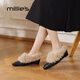 妙麗（Millies）牛皮方頭毛毛鞋一腳蹬復古加絨保暖氣質(zhì)小皮鞋棉鞋單鞋 黑色  38