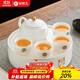 金鑲玉 羊脂玉瓷茶具套裝 白瓷家用整套功夫茶具陶瓷茶壺茶杯送禮禮盒裝
