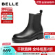 百麗（Belle）復古切爾西靴女2025冬新商場(chǎng)同款真皮粗跟休閑短靴E8M1DDZ5 黑色-單里 37