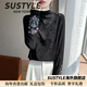 SUSTYLE高端半高領(lǐng)新中式國風(fēng)打底衫女秋冬款休閑重工刺繡民族風(fēng)長(cháng)袖襯衫 經(jīng)典黑 XL 90-110斤
