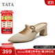 他她（TATA）法式粗跟穆勒鞋女鞋氣質(zhì)尖頭高跟拖鞋2025秋新款XGM02BH5 杏色 37