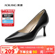 奧康（Aokang）官方女鞋 牛皮高跟鞋女細跟黑色職業(yè)工作鞋OL尖頭淺口單鞋黑35碼