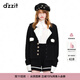 DZZIT地素春夏小香風(fēng)黑白撞色手工定制紐扣針織開(kāi)衫女 黑色 S