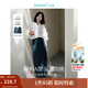 茵曼（INMAN）復古分割設計牛仔裙洗水A字寬松顯瘦半身裙子 深牛仔藍 M