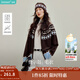 茵曼（INMAN）2025秋冬女裝新款費爾島撞色幾何提花毛衣外套疊穿針織衫開(kāi)衫 深咖色 M