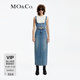 MO&Co.連衣裙兩件套棉質(zhì)可拆卸胸衣高腰直筒牛仔裙吊帶背帶裙摩安珂 牛仔藍色 M 165