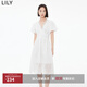 LILY秋新款女裝氣質(zhì)優(yōu)雅時(shí)尚鏤空高腰小白裙垂感別致連衣裙女 601白色 M