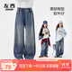 左西女童牛仔褲兒童褲子秋裝2025新款中大童寬松直筒褲 牛仔色 150