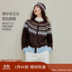 茵曼費爾島撞色提花毛衣外套2025秋女裝新款針織開(kāi)衫 深咖色 M