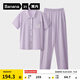 蕉內棉棉500E睡衣女士5A抑菌棉莫翻領(lǐng)短袖長(cháng)褲夏季短褲家居服情侶套裝 【女士長(cháng)褲】鎂紫 XL