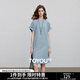 初語(yǔ)捏褶泡泡袖珠地肌理連衣裙女2025夏季新款圓領(lǐng)寬松小個(gè)子中裙 灰藍色 M