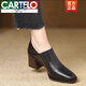 卡帝樂(lè )鱷魚(yú)（CARTELO）復古深口單鞋女2026年春秋季新款粗跟方頭真皮高跟棕色小皮鞋子 黑色 36