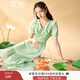 香影（xiangying）新中式國風(fēng)連衣裙女2025夏裝新款綠色收腰萊賽爾天絲v領(lǐng)裙子 綠色 S