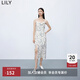 LILY【專(zhuān)柜甄選】夏新款女裝別致印花洋氣蕩領(lǐng)吊帶裙連衣裙女 604米白 S