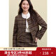 獨束大碼女裝復古學(xué)院風(fēng)繽紛格紋短外套壓褶小a短裙2024時(shí)尚套裝 復古棕-短外套 L (尺碼：2) (尺碼：2)