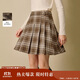 茵曼（INMAN）茵曼復古格紋高腰百褶短裙2025冬女裝新款學(xué)院A字半身裙 深咖格 M