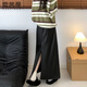 雪茜曼黑色開(kāi)叉皮裙女秋冬高腰a字顯瘦直筒pu皮半身包臀長(cháng)裙子