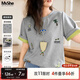 MsShe【原創(chuàng  )印花刺繡雙色短袖T恤】大碼女裝2025夏裝胖mm顯瘦上衣 A款-花灰色現貨 3XL