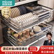 四季沐歌304不銹鋼廚房拉籃櫥柜抽屜式雙層碗籃碗碟置物架柜內放碗架碗筷 【304不銹鋼800柜體】亮銀色加厚