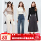 百圖（betu）女裝2025年冬季新款T恤彈力舒適長(cháng)袖上衣打底衫簡(jiǎn)約內搭女2510T96 米白 M