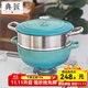 典匠 鑄鐵琺瑯媽咪鍋蒸鍋304不銹鋼蒸籠多用湯鍋燉鍋電磁爐燃氣通用 蒸鍋+蒸屜-藍 24cm