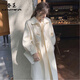 春乏中長(cháng)款牛角扣雙面絨毛呢外套女小個(gè)子過(guò)膝泡泡袖娃娃領(lǐng)呢子大衣女 米白色[卡碼拍小] XS 建議105斤以下[卡碼拍小]