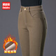 黛姿茹純棉直筒休閑褲女秋冬季2025新款女裝高腰顯瘦加絨大碼中年女褲 棕綠色/加絨款 XL (29) 【推薦110-120斤】