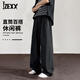 IZEXX棉麻舒適休閑褲男秋冬寬松運動(dòng)中國風(fēng)闊腿直筒長(cháng)褲JS83黑色L