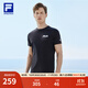 FILA官方男子短袖T恤夏季簡(jiǎn)約圓領(lǐng)運動(dòng)男裝上衣休閑針織套頭衫 深黑-BK（新版） 3XL 190/108A