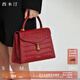 西木汀 布朗尼 鱷魚(yú)紋真皮手提婚包女新娘單肩紅色高級感女包 瑪瑙紅