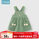 優(yōu)奇女寶寶秋裝2025新款嬰兒秋季連衣裙森系早秋款韓系女童背帶裙套裝 綠色背帶裙 100cm