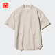 優(yōu)衣庫男裝女裝棉麻條紋立領(lǐng)襯衫/短袖襯衣開(kāi)衫休閑25新款474529 31 米色 M /170/92A