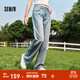 Semir森柔牛仔|森馬牛仔褲女涼感闊腿褲2024夏季高腰長(cháng)褲 牛仔黃泥染80325-涼感 M