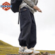 NEW OR MODE日系純棉束腳工裝褲男生春秋季新款潮流牌寬松大碼直筒休閑長(cháng)褲子 黑色 XL 【建議125-145斤】
