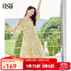 歐莎（OSA）度假風(fēng)V領(lǐng)印花連衣裙女2025夏新款寬松顯瘦海邊中長(cháng)裙氣質(zhì)小個(gè)子 黃色花 L