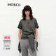 MO&Co.短袖T恤春手工絡(luò )花logo磨白洗褪棉質(zhì)圓領(lǐng)MBE1TEE026 鋼灰色 S