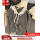 蕓蕁外套女娃娃領(lǐng)毛衣春秋慵懶可愛(ài)甜美蕾絲V領(lǐng)針織開(kāi)衫日系溫柔上衣 灰色 S 建議70-95斤