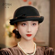 PTAH秋冬季新款圓頂定型小禮帽羊毛呢卷邊復古保暖時(shí)尚貝雷帽子 黑色