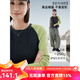 雲上生活【城市綠野】撞色拼接顯瘦短款插肩袖2025秋季長(cháng)袖女T恤T0271 灰拼綠 L （建議115-130斤左右）