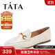 他她（TATA）方頭樂(lè )福鞋女休閑平底一腳蹬小皮鞋女單鞋春秋款FLC22AM4 米色 39
