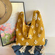 滕閣廂 斜挎包女帆布包女通勤女包復古小眾流蘇出游旅行大容量單肩包 姜黃色流蘇包