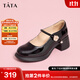 他她（TATA）落日玫瑰粗跟瑪麗珍鞋女復古小皮鞋單鞋女秋WGB07CQ4 黑色 35
